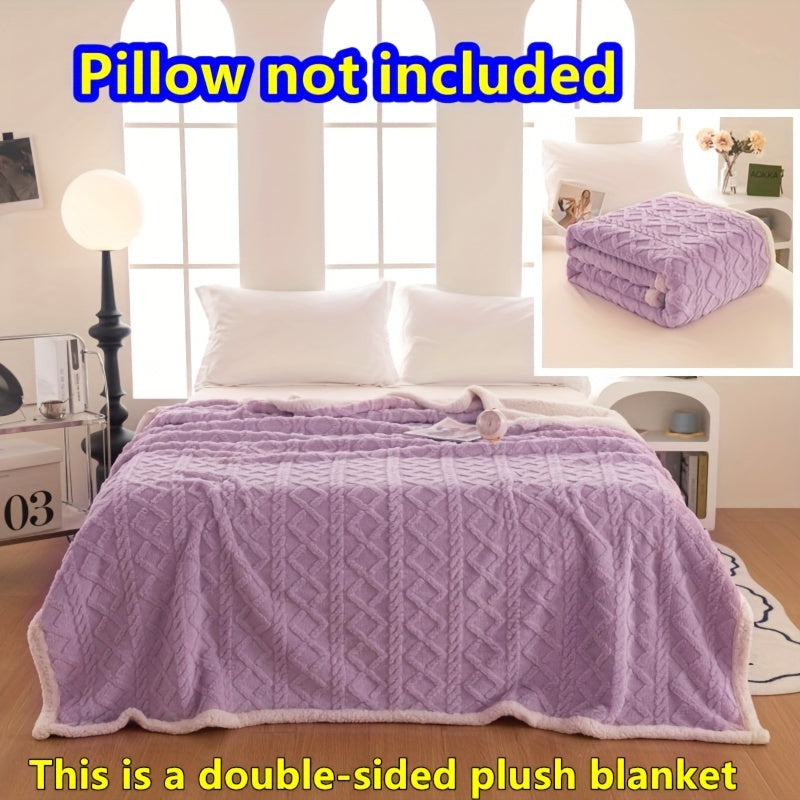 Sherpa Fleece Throw Blanket with Geometric Pattern Double-Sided Soft Polyester for Sofa Travel Camping