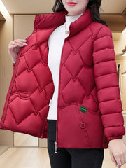 Women's Quilted Embroidered Jacket with Pleated Hem for Middle-Aged Moms