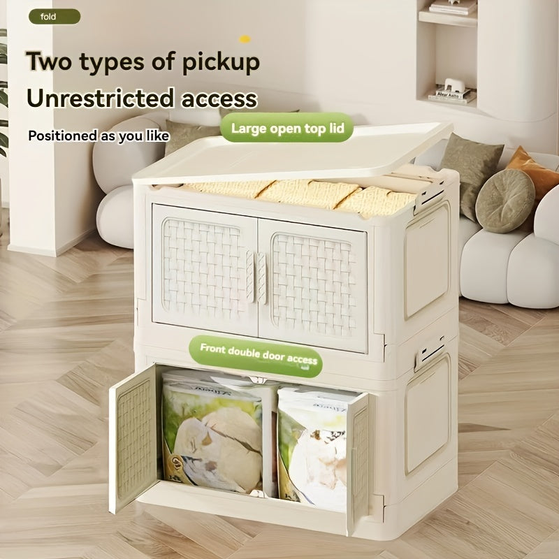 Large Foldable Plastic Storage Organizer with Doors Stackable Multi-Tier for Shoes Clothes Toys