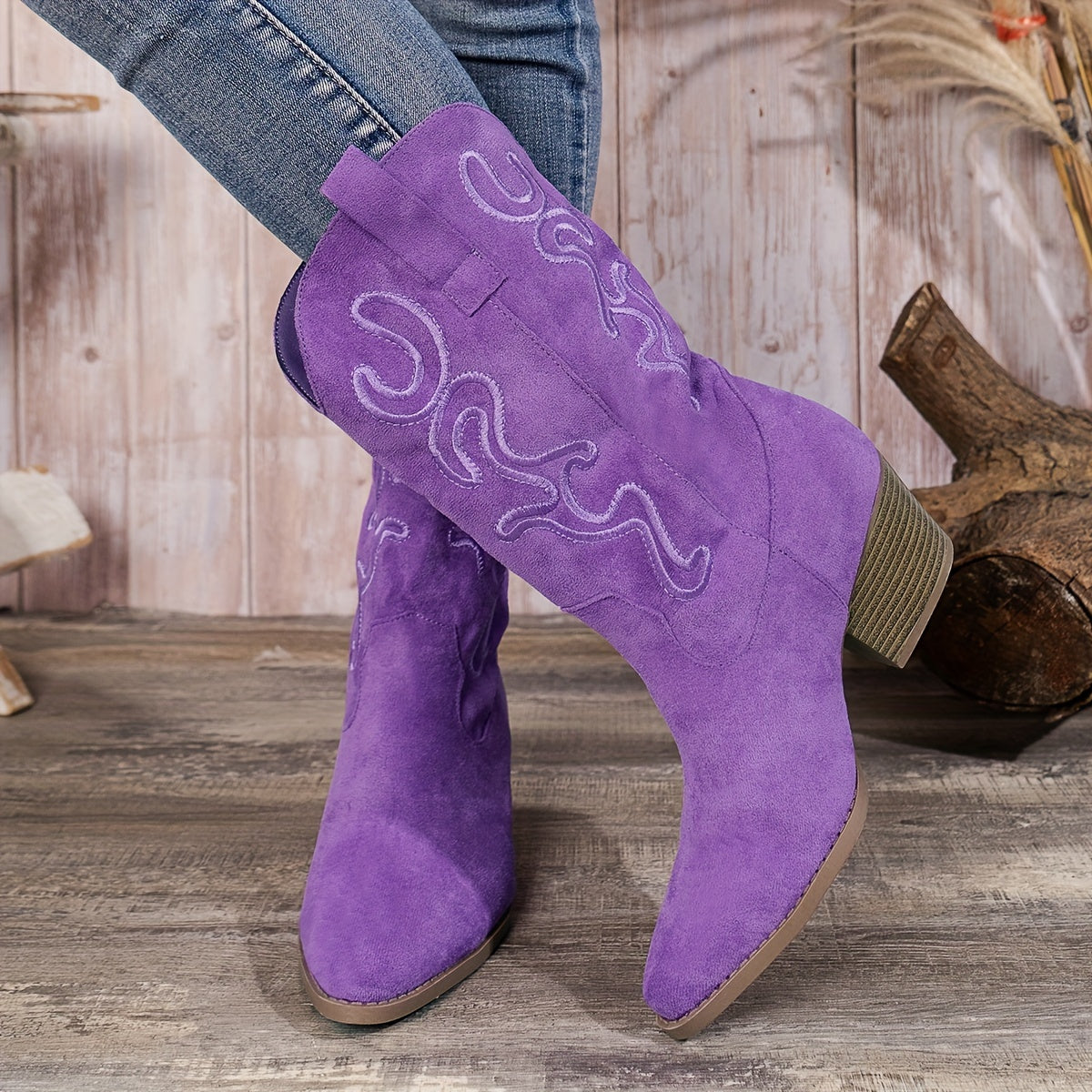 Women's Embroidered Leather Mid-Calf Cowboy Boots for Fashion and Western Wear