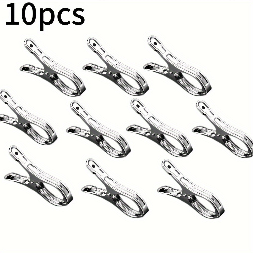 Juego de pinzas de ropa a prueba de viento de acero inoxidable, 10 piezas, clips de lavandería grandes y resistentes