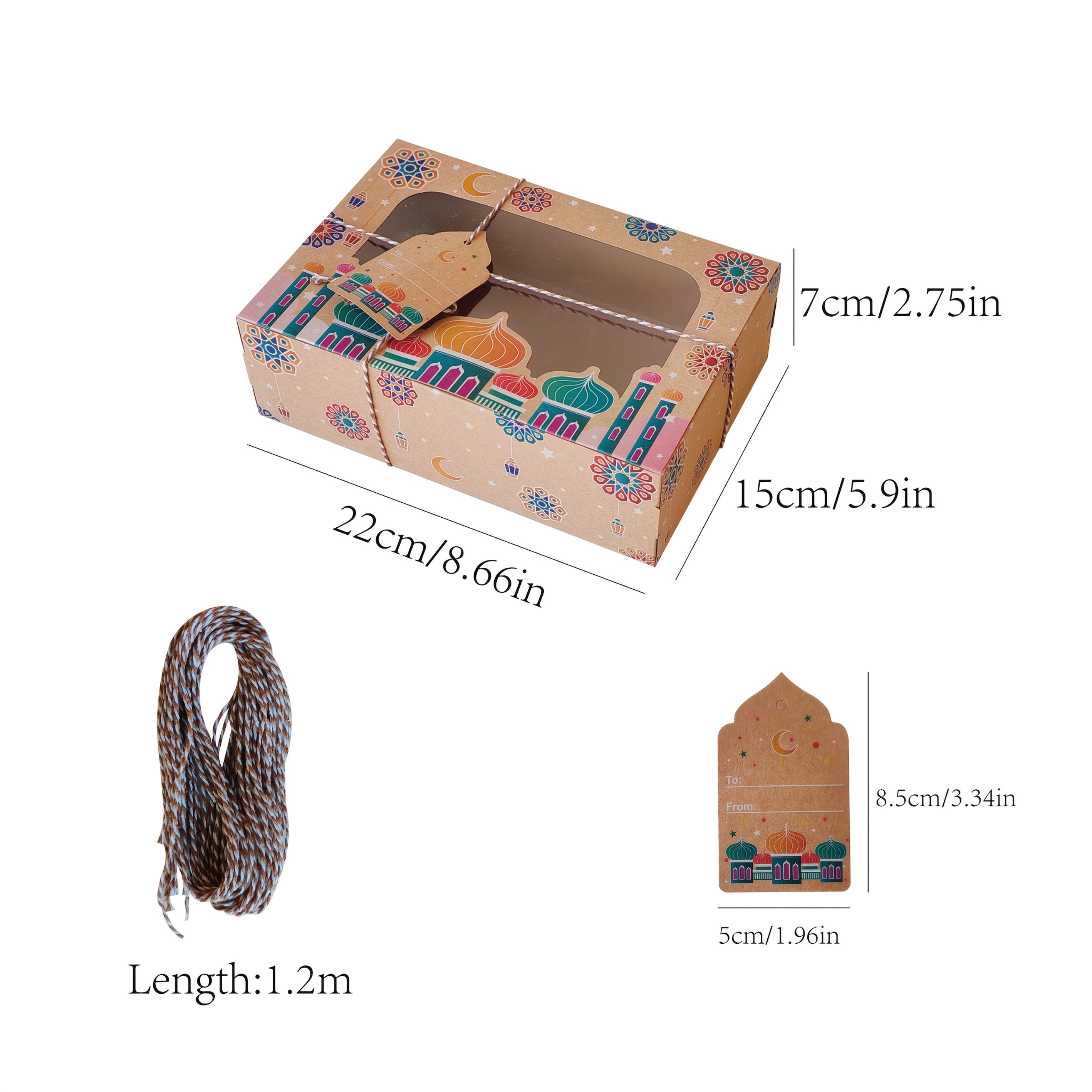 Eid Kraft Paper Gift Boxes with Islamic Designs and View Window for Ramadan Candy Packaging Set of 24