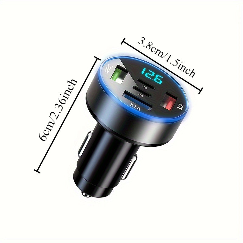 Cargador de coche 5 en 1 universal con pantalla digital, 3 puertos USB, carga rápida PD 2