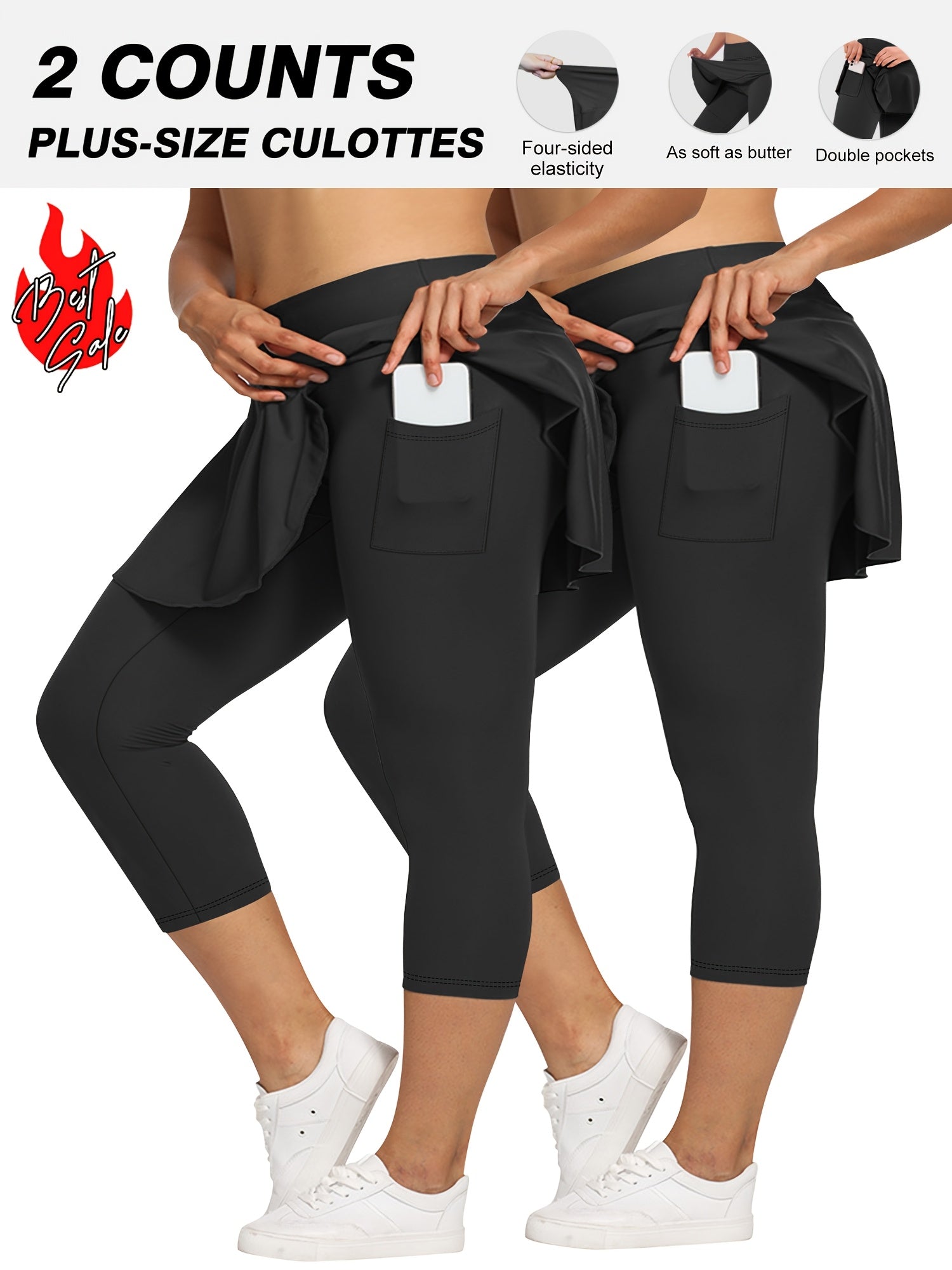 Women's High-Waist 7-Inch Skort Pants with Pockets Stretchy Soft Plus Size