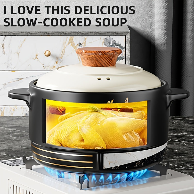 Cazo de cerámica con asas para hornear, guisar, resistente a altas temperaturas, fácil de limpiar