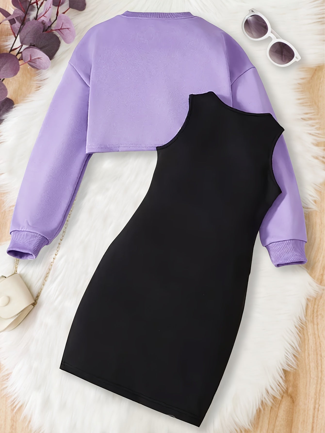 Детский фиолетовый комплект платья с бабочкой для весенне-осенней одежды на открытом воздухе