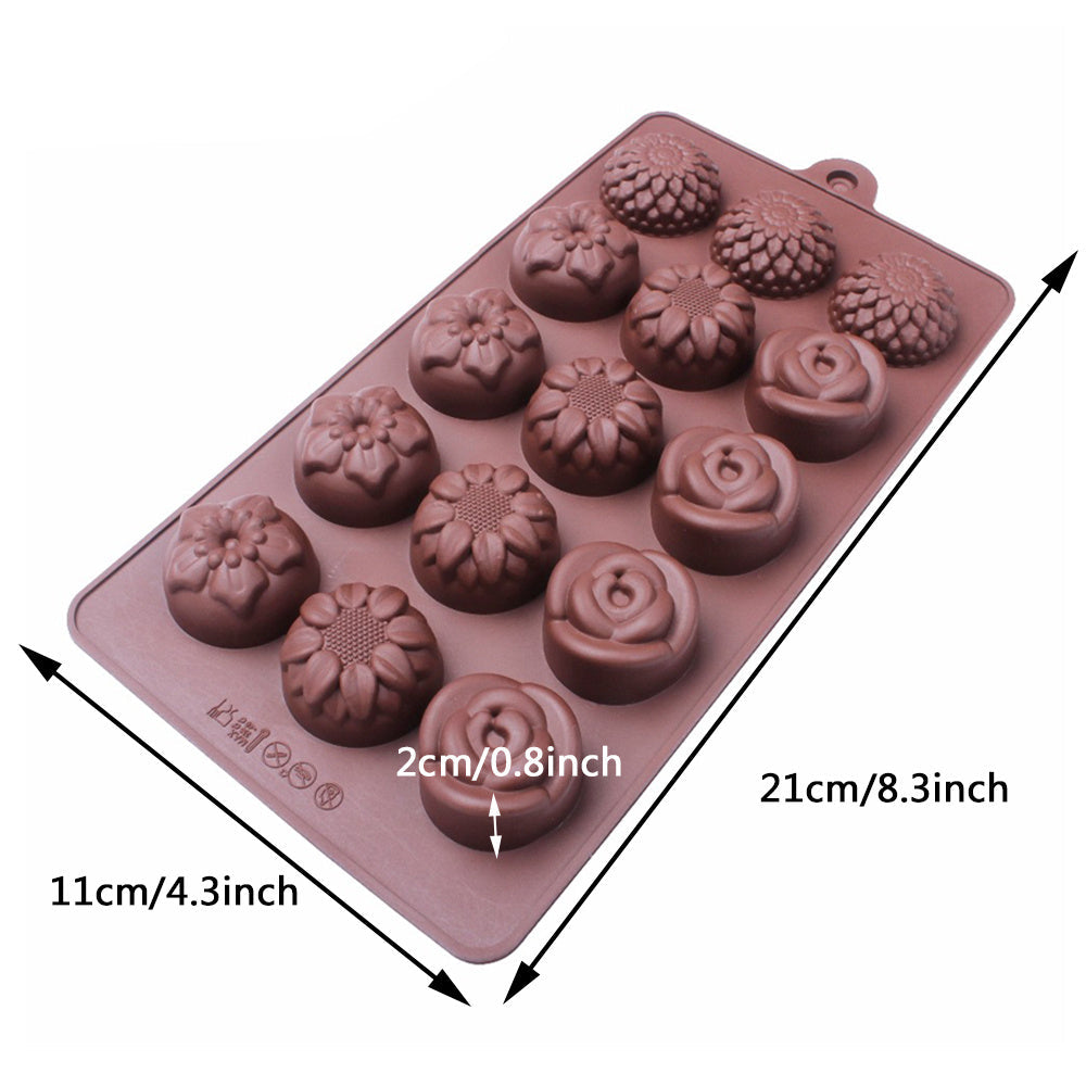 15 Small Flower-Shaped Silicone Molds for Soap, Candy, Jelly, Mousse, and Desserts