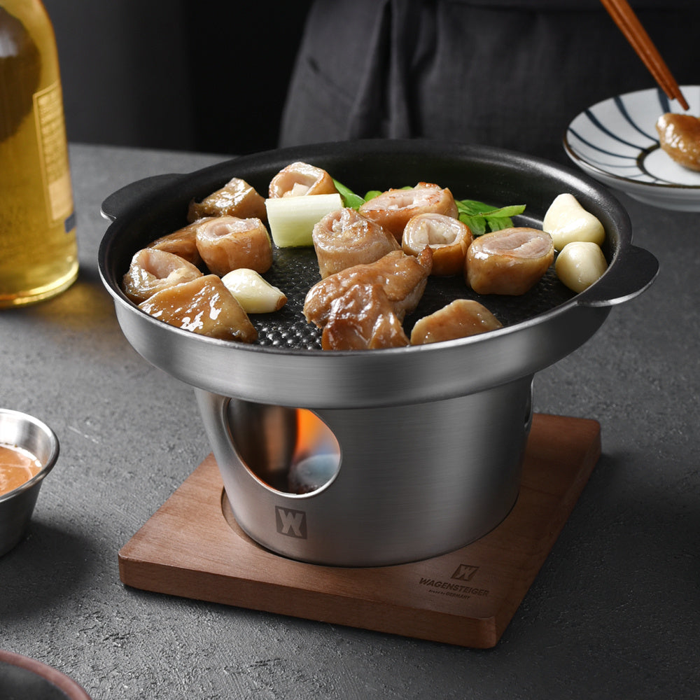 Stainless Steel Hot Pot Set for 1-2 People Mini Portable Fondue with Skillet and Stand