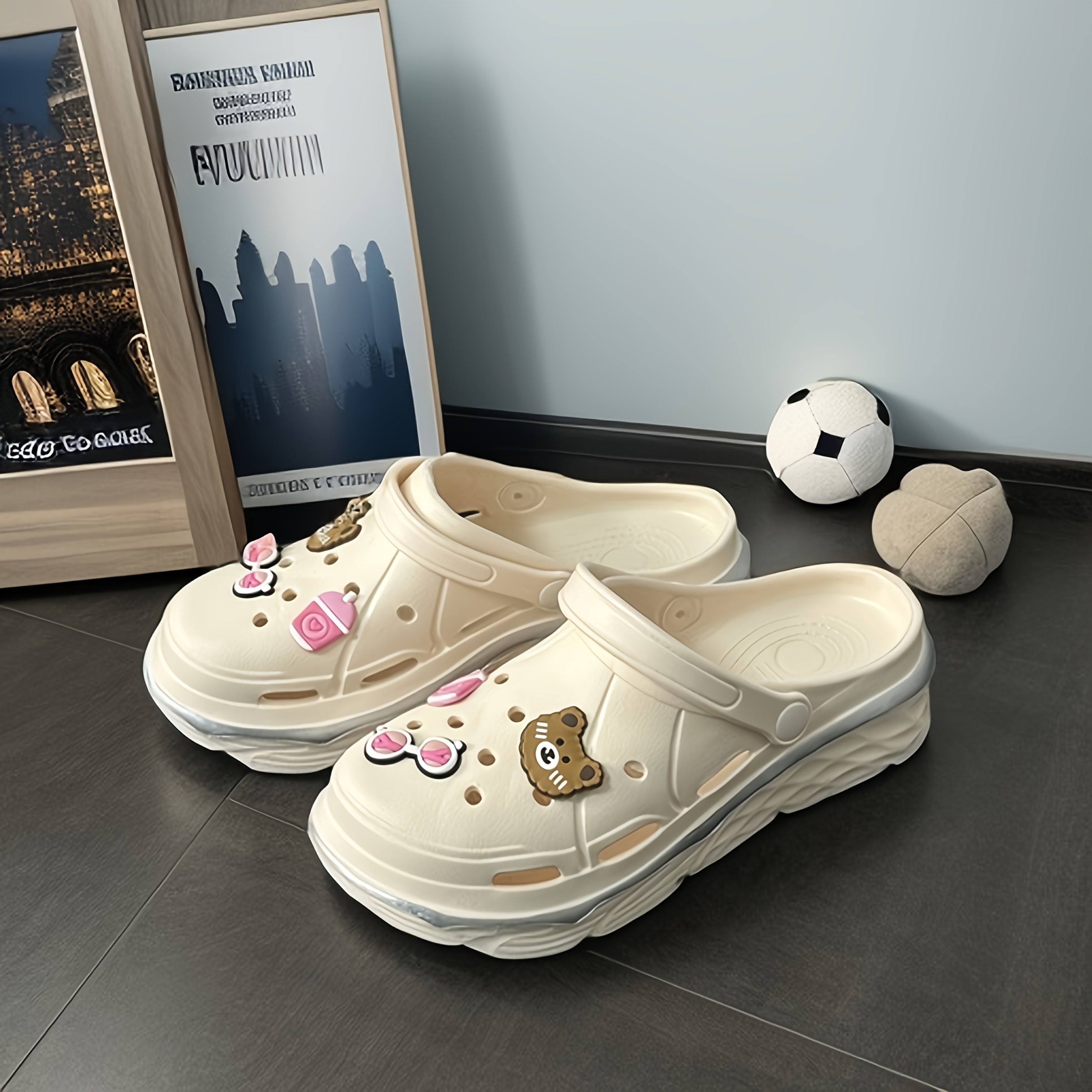 Women's Bear Cartoon Slippers EVA Clogs with Pink Bow Indoor Outdoor