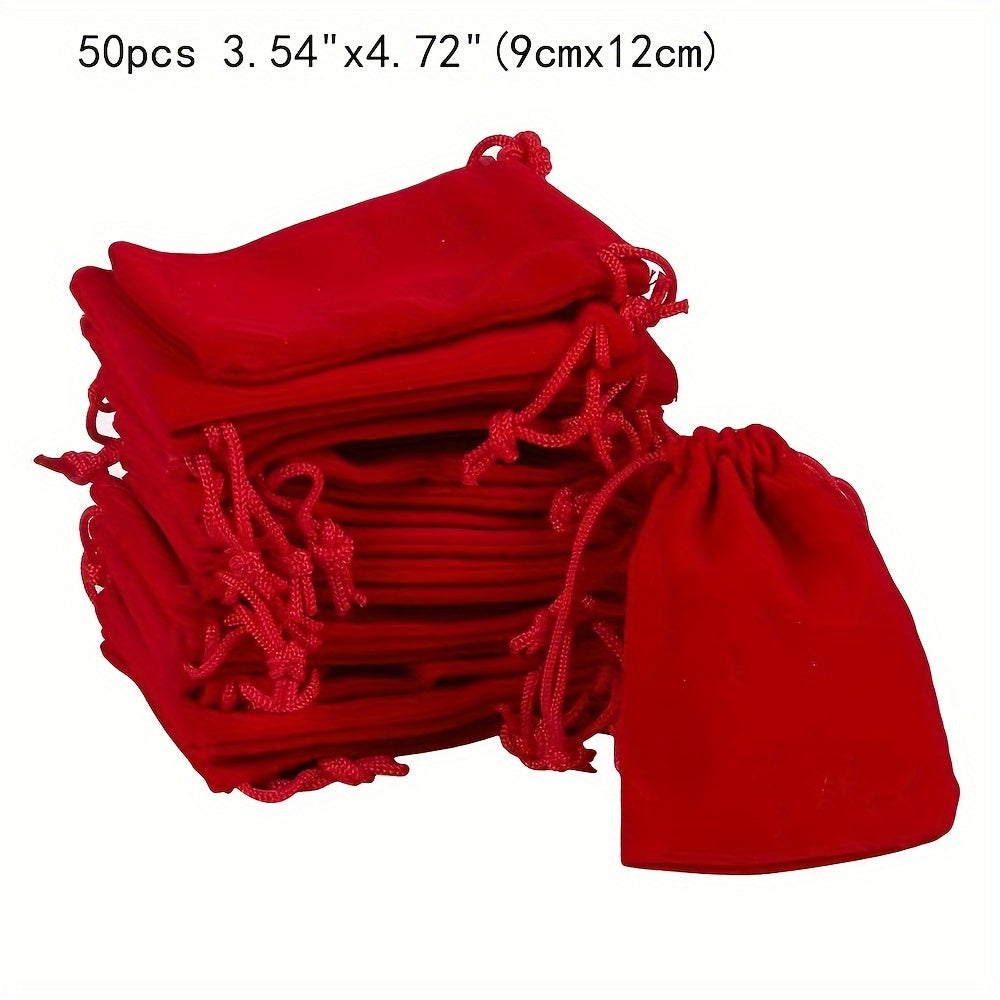 50pcs Red Velvet Drawstring Bags for Wedding Favors Party Gifts Nylon Durable 6.99x8.99cm 8.99x11.99cm