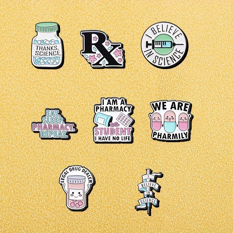 Set of 8 Enamel Brooch Pins with Humorous Phrases and Unique Shapes for Backpacks Coats and Hats