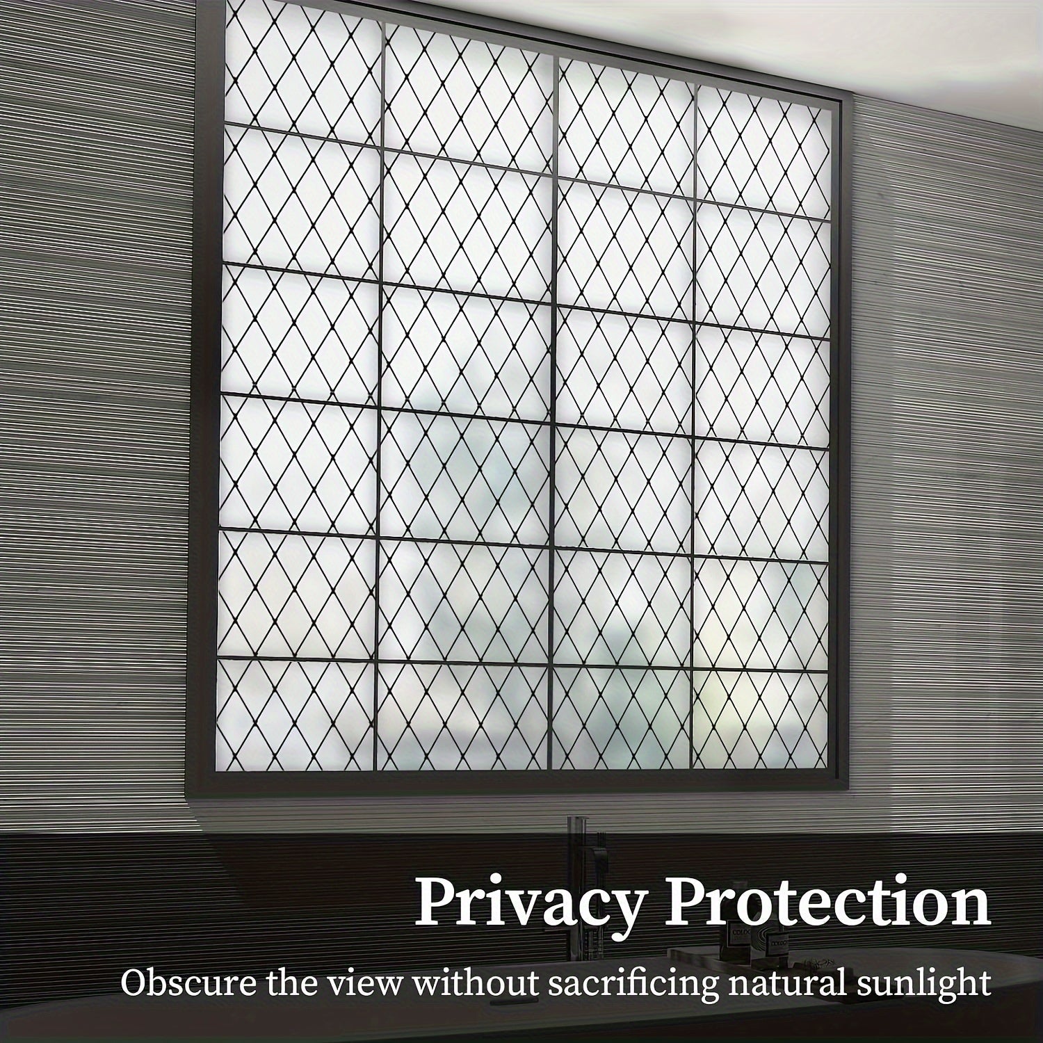 Black Lattice Privacy Window Film Frosted Glass Door Cover UV Protection 5Mil Static Cling