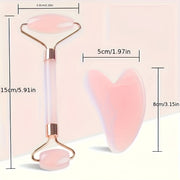 Pink Gua Sha Facial Massage Tool Kit with Scraping Roller and Board for Facial Massage
