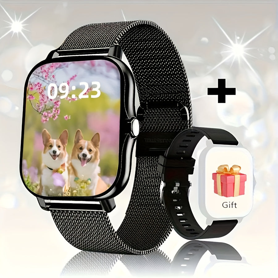 Casual Stainless Steel Square Smartwatch 1.83 Inch HD Touch Screen Call Text Notifications Music Control Compatible with Android iPhone