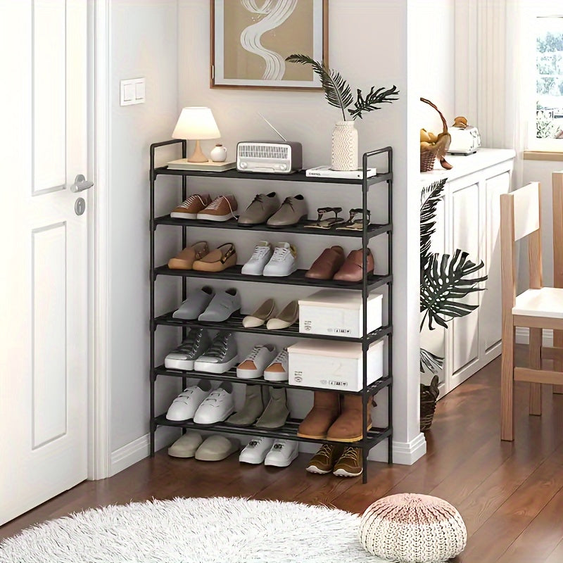 Compact Black Metal Multi-Layer Shoe Rack for Entryway Bedroom Hallway