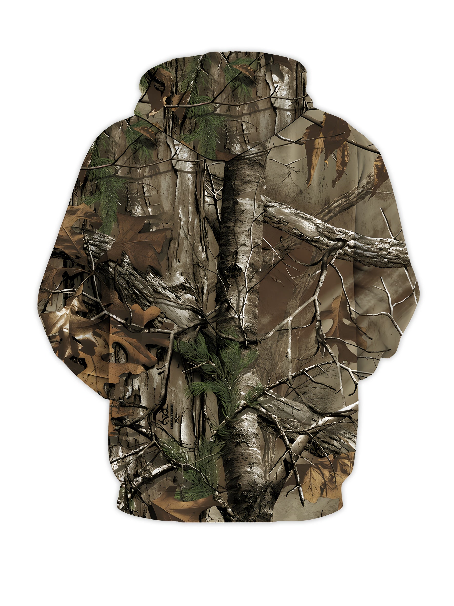 Men's Camo Hooded Jacket with Tree Branch Print Breathable Polyester Zipper Pockets Outdoor Casual Plus Size