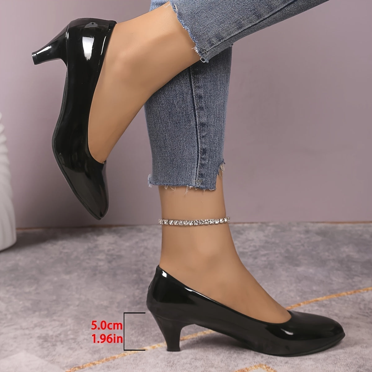 Women's Black Glossy High Heels with Cushioned Insole for Formal Casual Wear