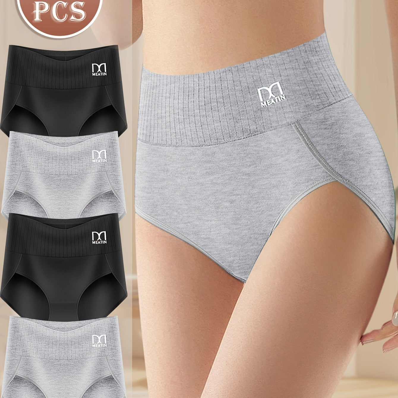 Women's Black High-Waisted Underwear Tummy Control Waist Cincher Pack of 4