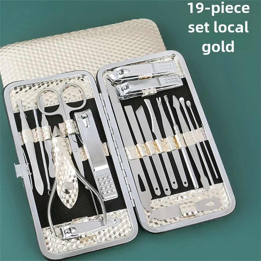 19-Piece Stainless Steel Nail Care Set for Manicures and Pedicures with Clippers Files and Grooming Tools