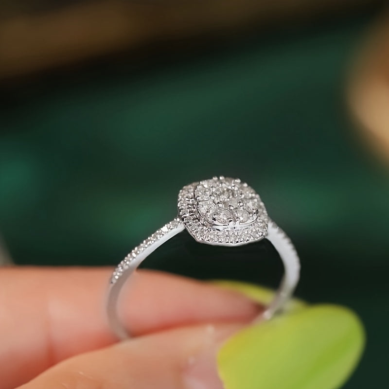 Women's Silver Geometric Square Ring with Zirconia Inlay