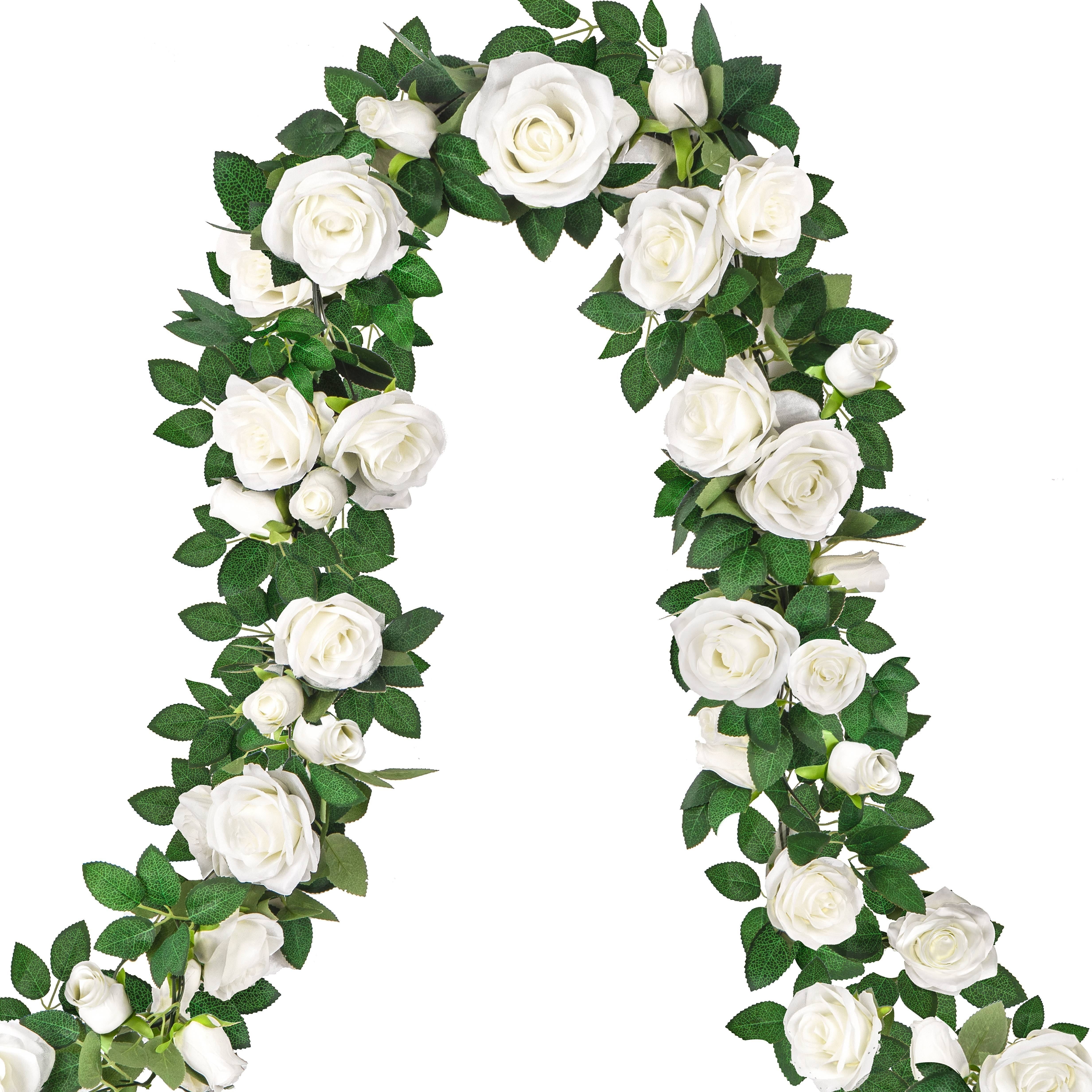 White Artificial Rose Garland 6 Meters for Weddings Gardens Christmas Decor