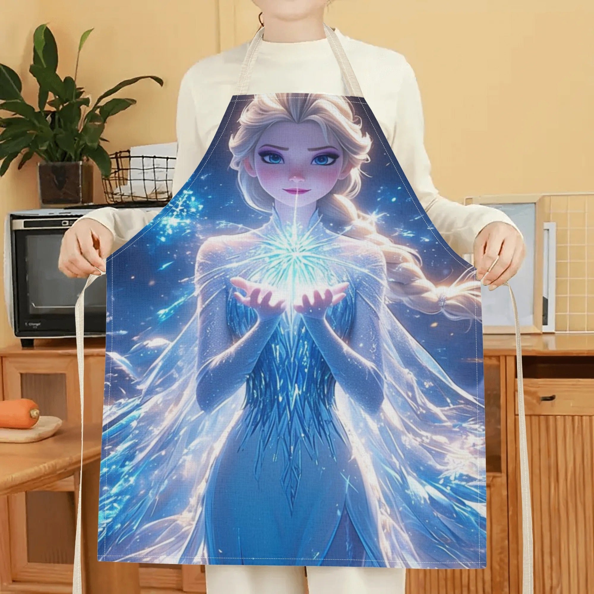 Waterproof Apron with Elsa Cartoon Illustration for Kitchen and Hotel Use