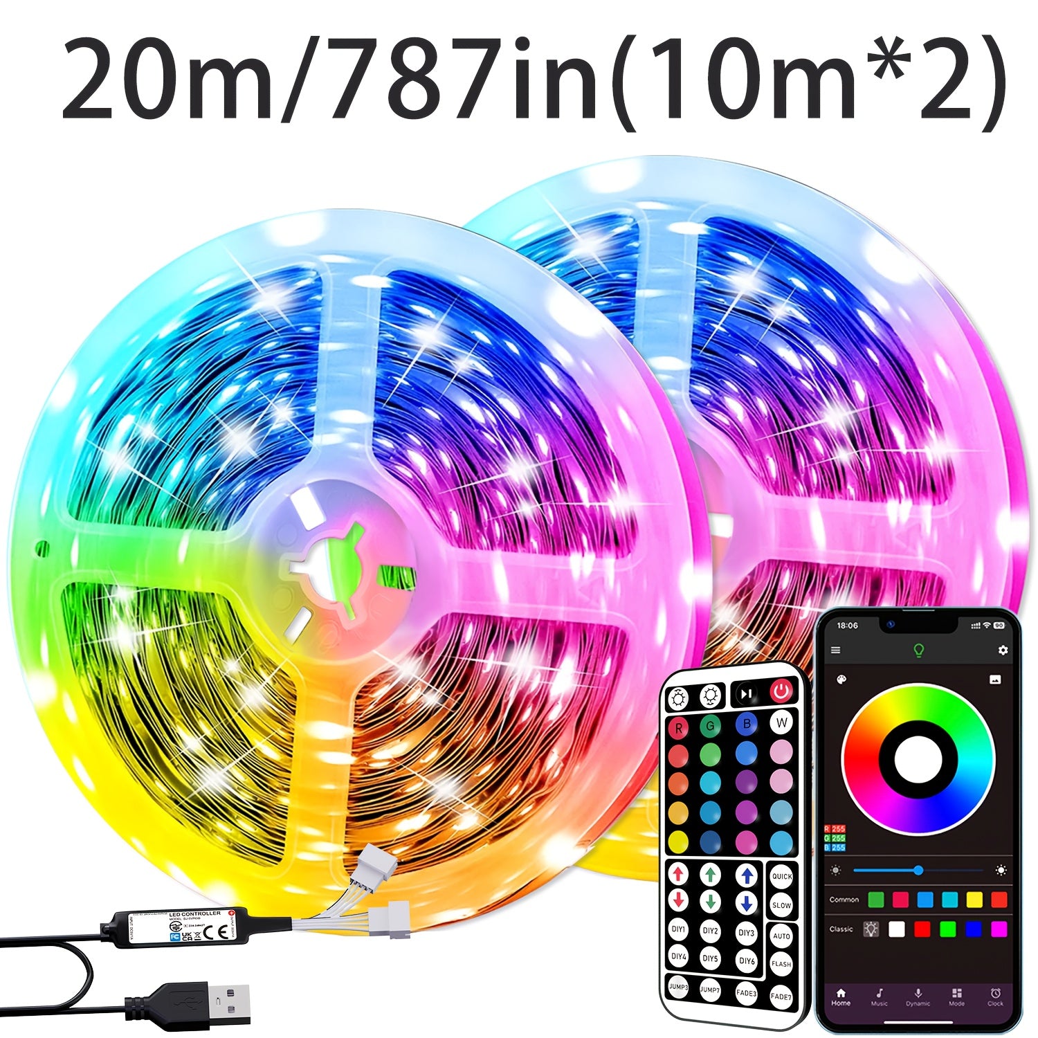 RGB светодиодная лента с музыкой, синхронизацией, регулируемой яркостью и таймером для внутреннего декора