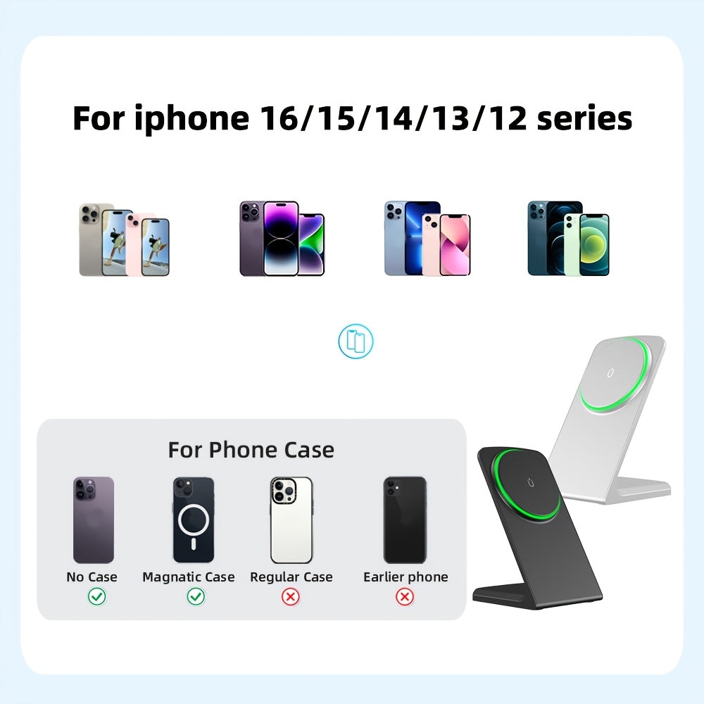 Soporte de cargador inalámbrico magnético de 15W para iPhone 16 Pro Max/15 Plus/14/13/12 Mini Negro