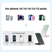 Soporte de cargador inalámbrico magnético de 15W para iPhone 16 Pro Max/15 Plus/14/13/12 Mini Negro