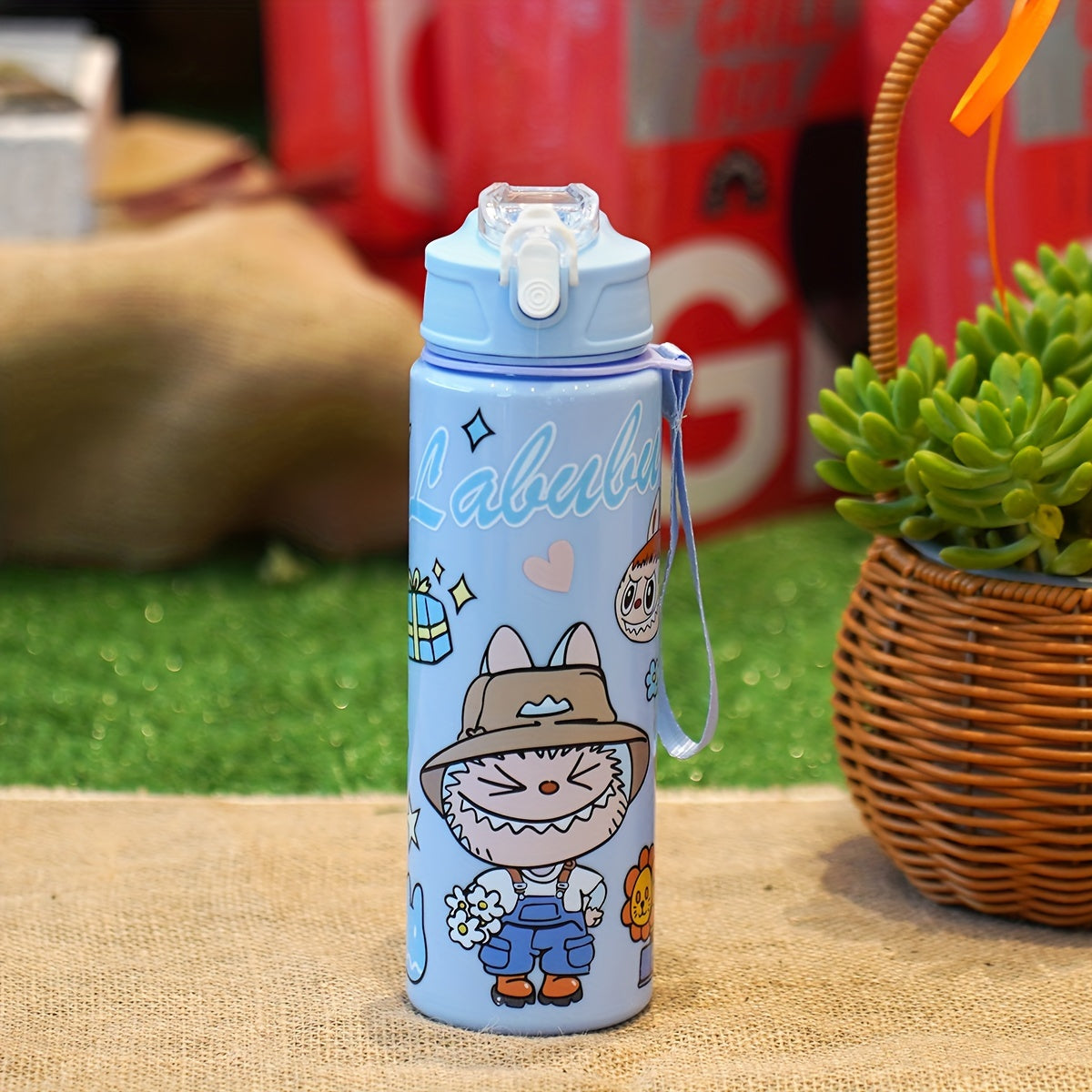 23oz suyuqlik o'tkazmaydigan portativ suv shishasi, sport, lager va maktab uchun qo'l halqasi bilan