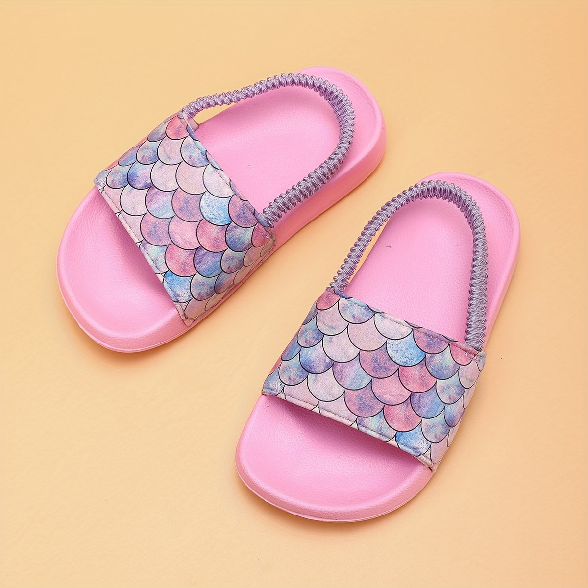 Colorful Fish Scale Print Open Toe Slippers for Boys and Girls All-Season Lightweight Non-Slip