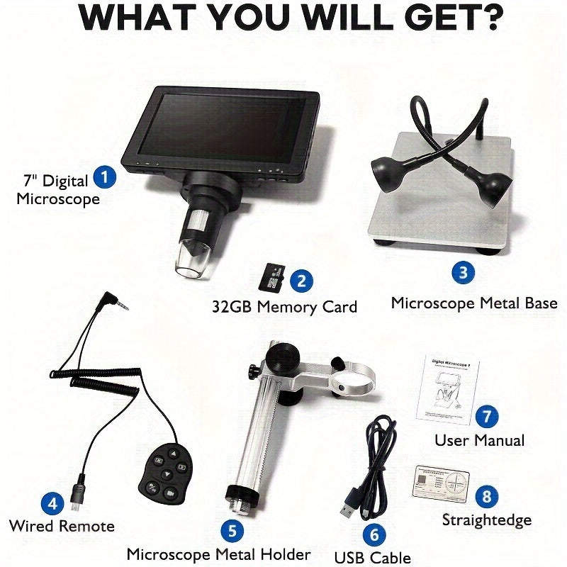17.78cm LCD Digital Microscope with 1200X Magnification and 1080P HD for Electronics Repair