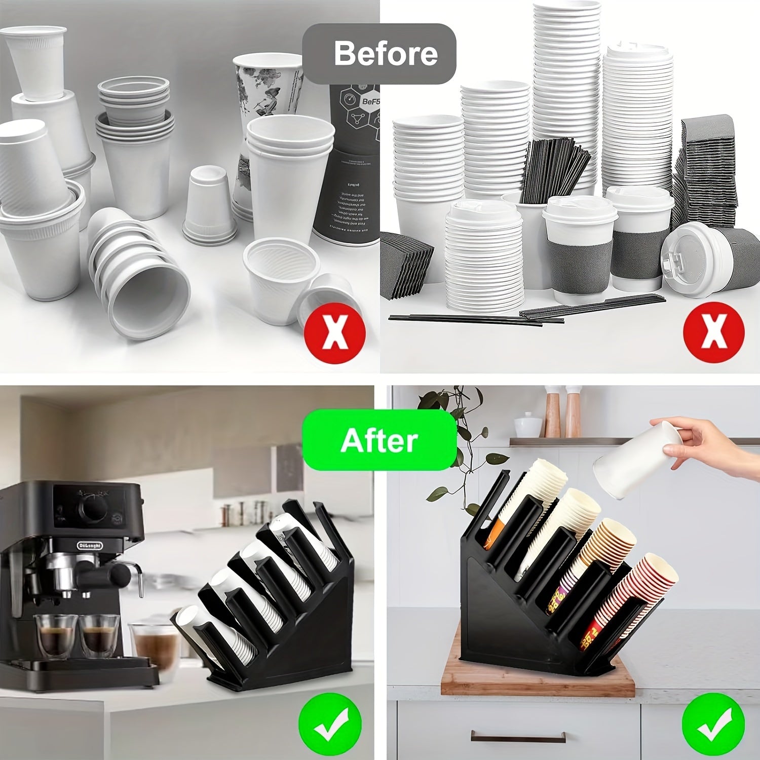 Plastic Coffee Cup Organizer with Lid Storage for Countertop, Space Saving