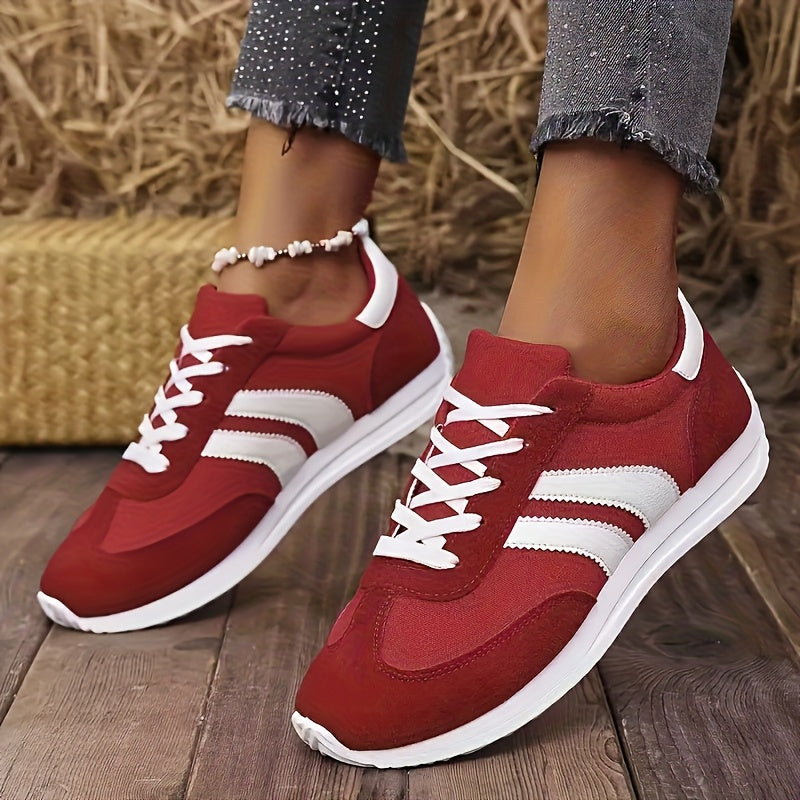 Women’s Casual Breathable Fabric Sneakers Low-Top Running Shoes Red White