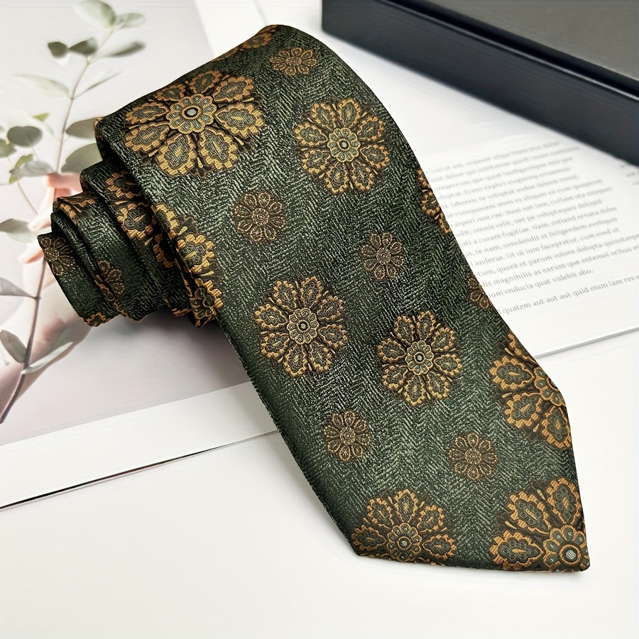 Floral Pattern Polyester Woven Necktie for Business Casual Weddings Groomsmen Pack