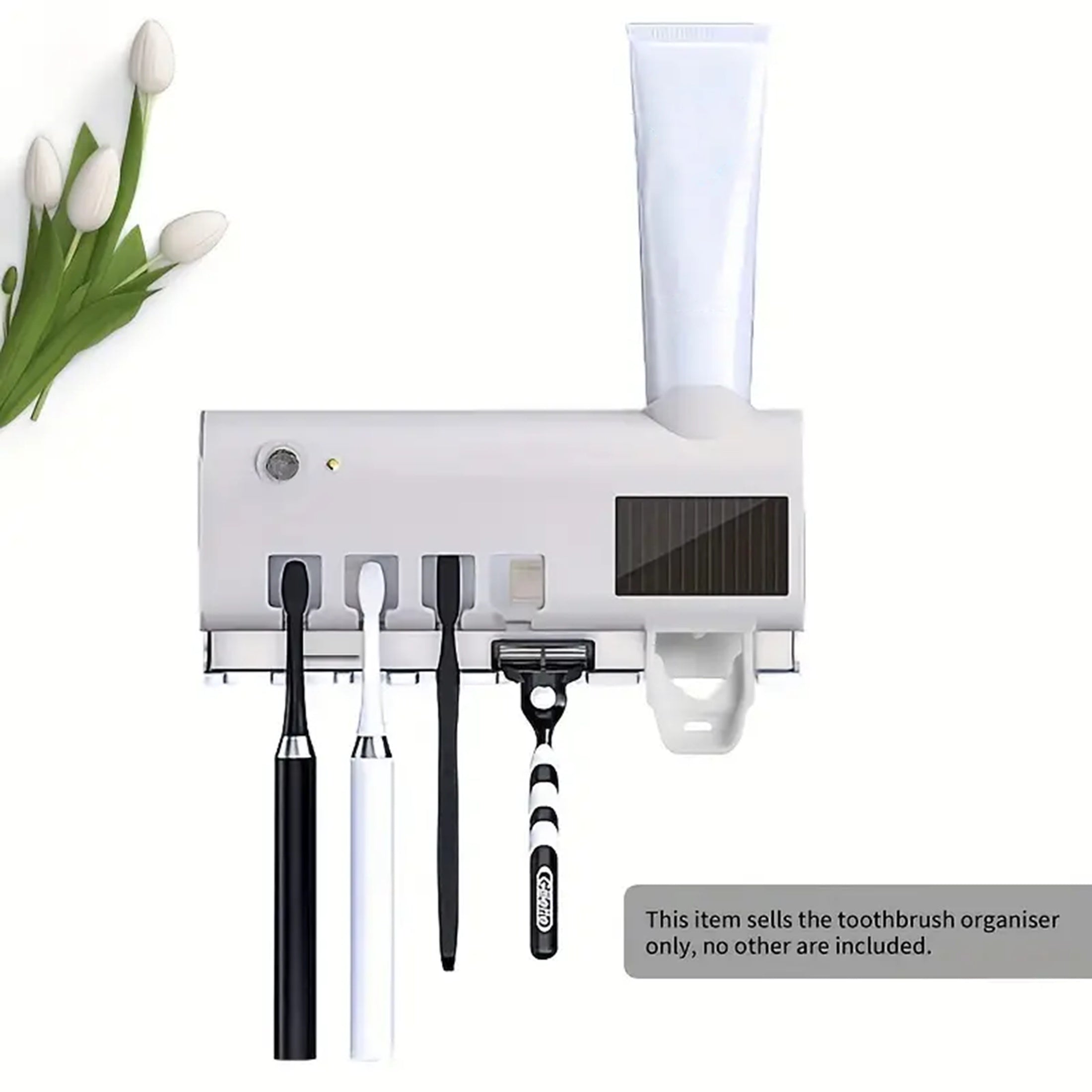 Wireless Charging Toothbrush Holder with Wall Sticker and Solar Panel for Bathroom