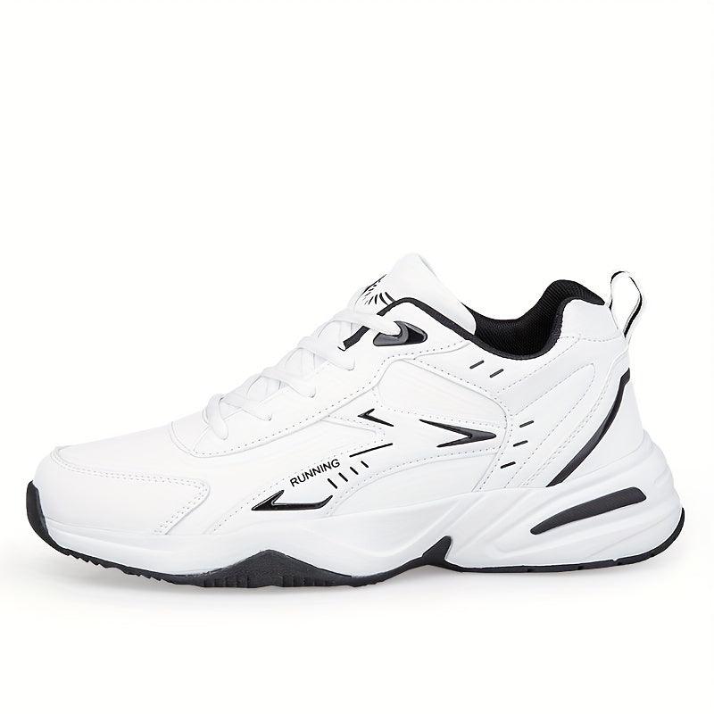 Men's White and Black Casual Sneakers with Lace-Up, PU Upper and TPR Sole
