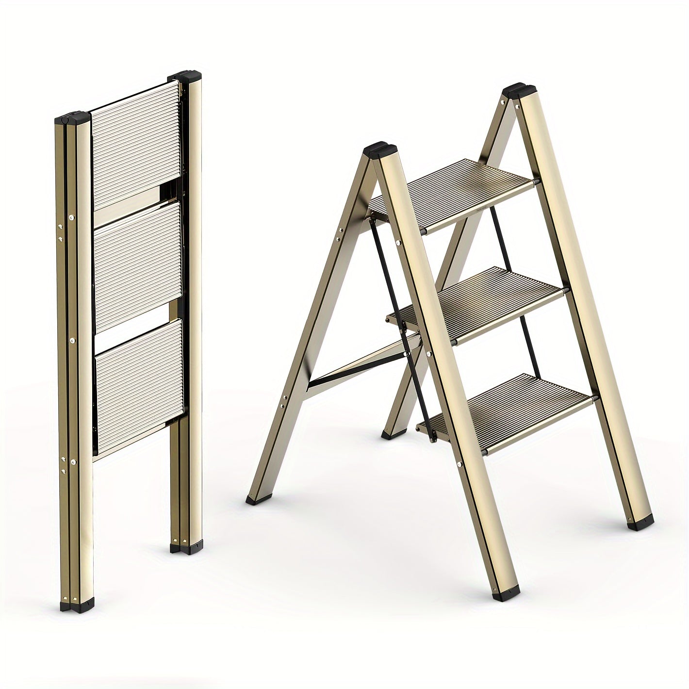 Aluminum Folding Ladder 3 Steps Non-Skid Pedals Lightweight Home Office Use
