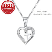 Sterling Silver Heart Cross Pendant Necklace with Synthetic Zirconia for Women