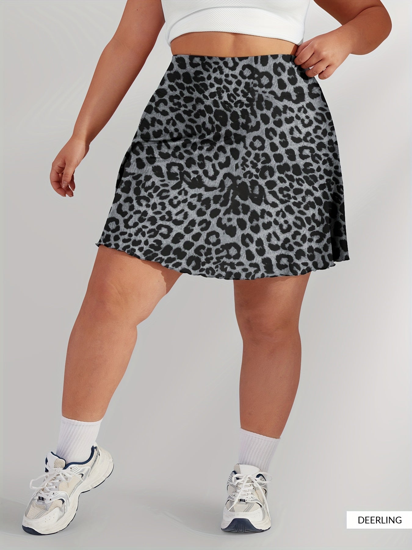 Plus Size High-Waisted Leopard Print Skort Soft Stretch Animal Print Casual Yoga Tennis