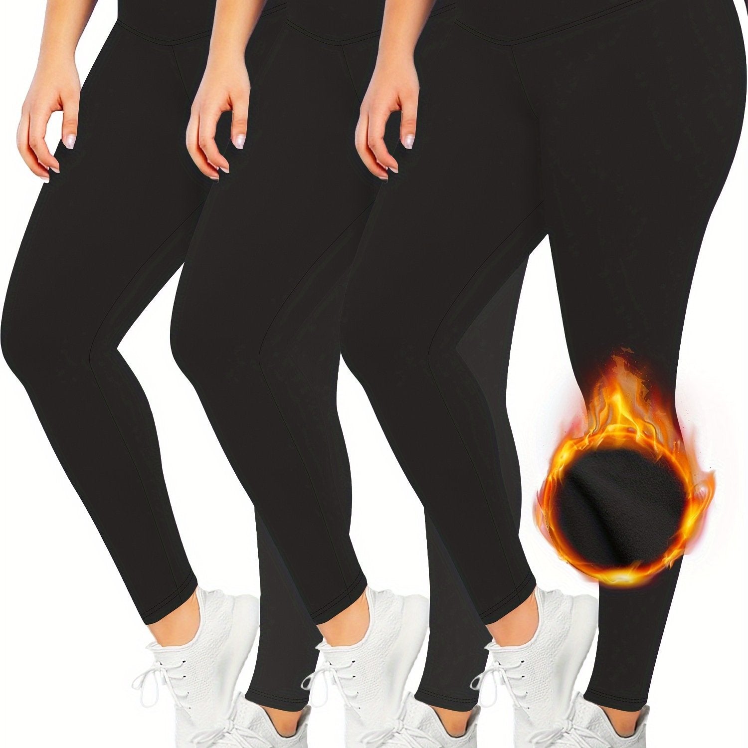 Women's Plus Size Fleece Leggings Set Wideband High Rise Three Piece