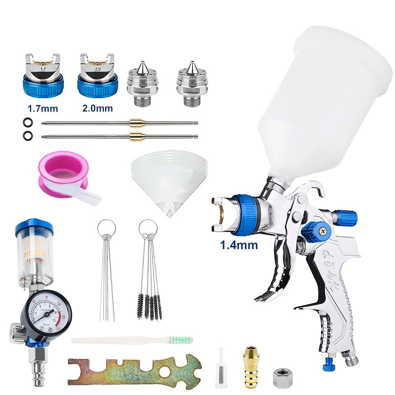 Green Stainless Steel HVLP Spray Gun with 1.4/1.7/2.0mm Nozzles and 600cc Cup