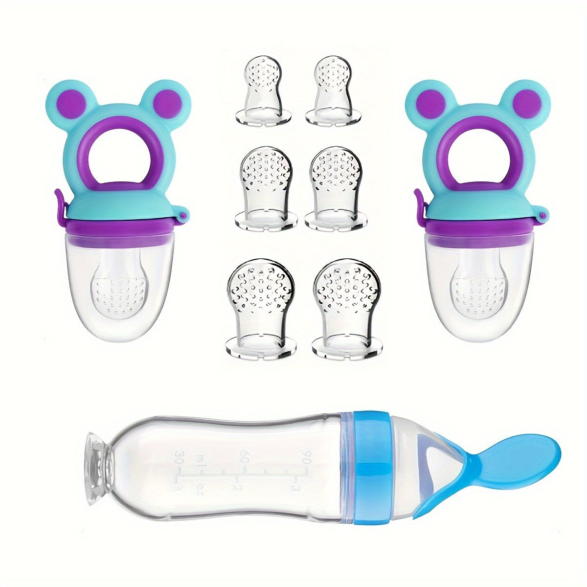 9-Piece Children's Silicone Feeding Set with Handles BPA-Free Fruit and Vegetable Feeders for Kids