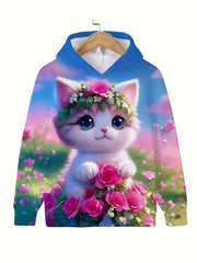 Kids Cat Hoodie Sweatshirt for Boys and Girls Autumn Winter Long Sleeve Casual