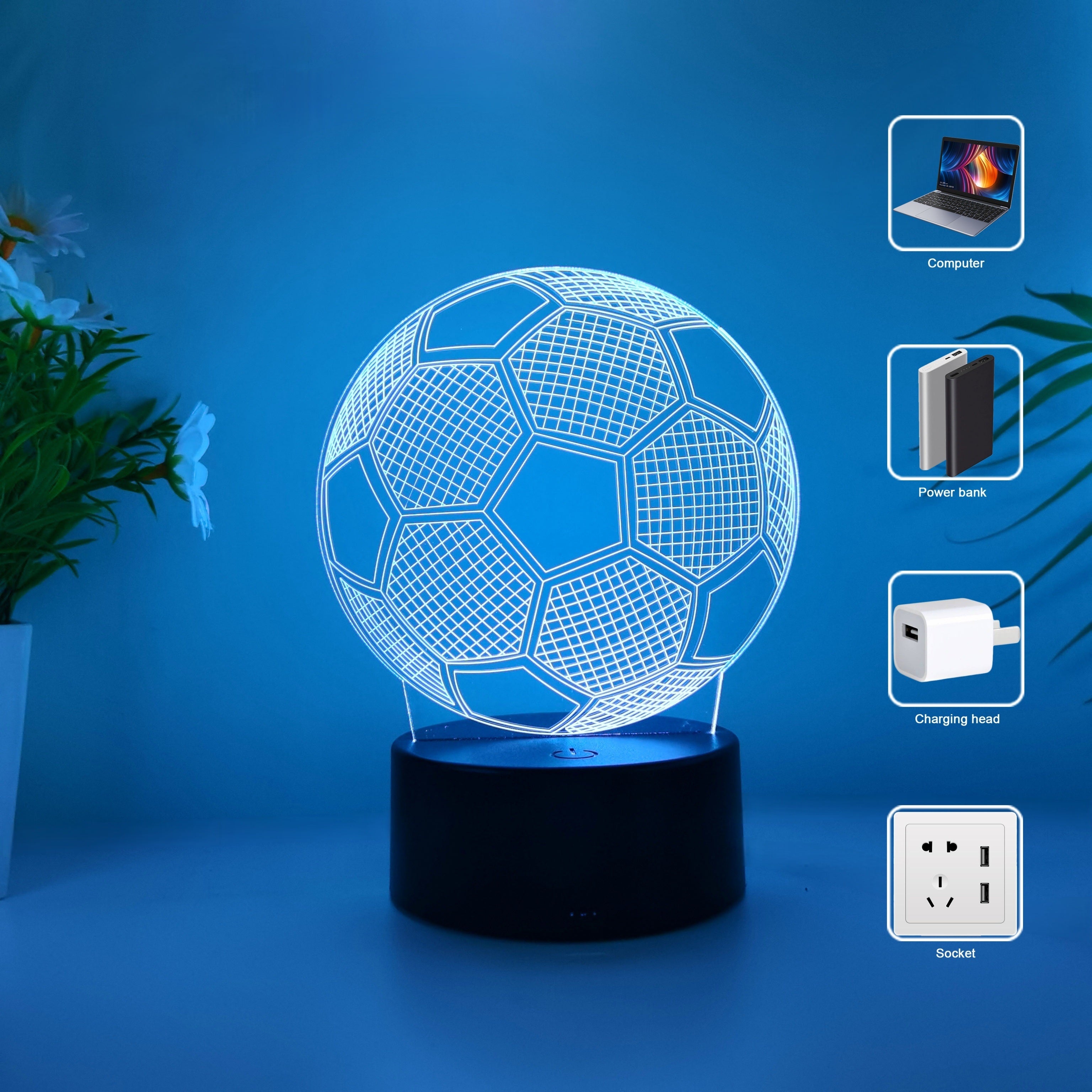Luz nocturna LED 3D para fans de fútbol, control táctil USB, regalo deportivo