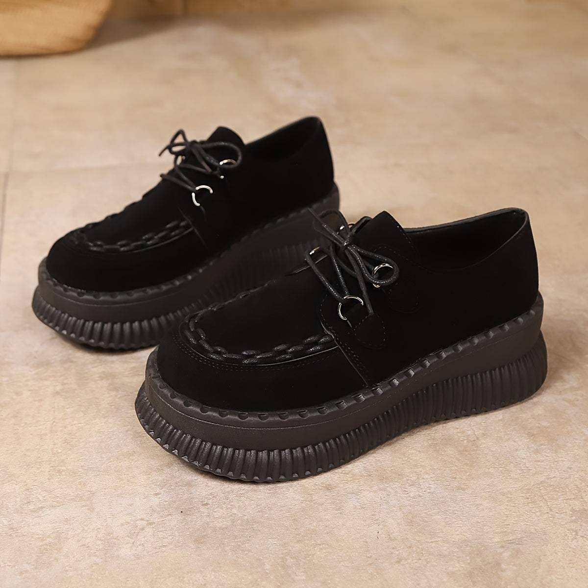 Women's Black Chunky Platform Loafers Casual Shoes with Rubber Sole