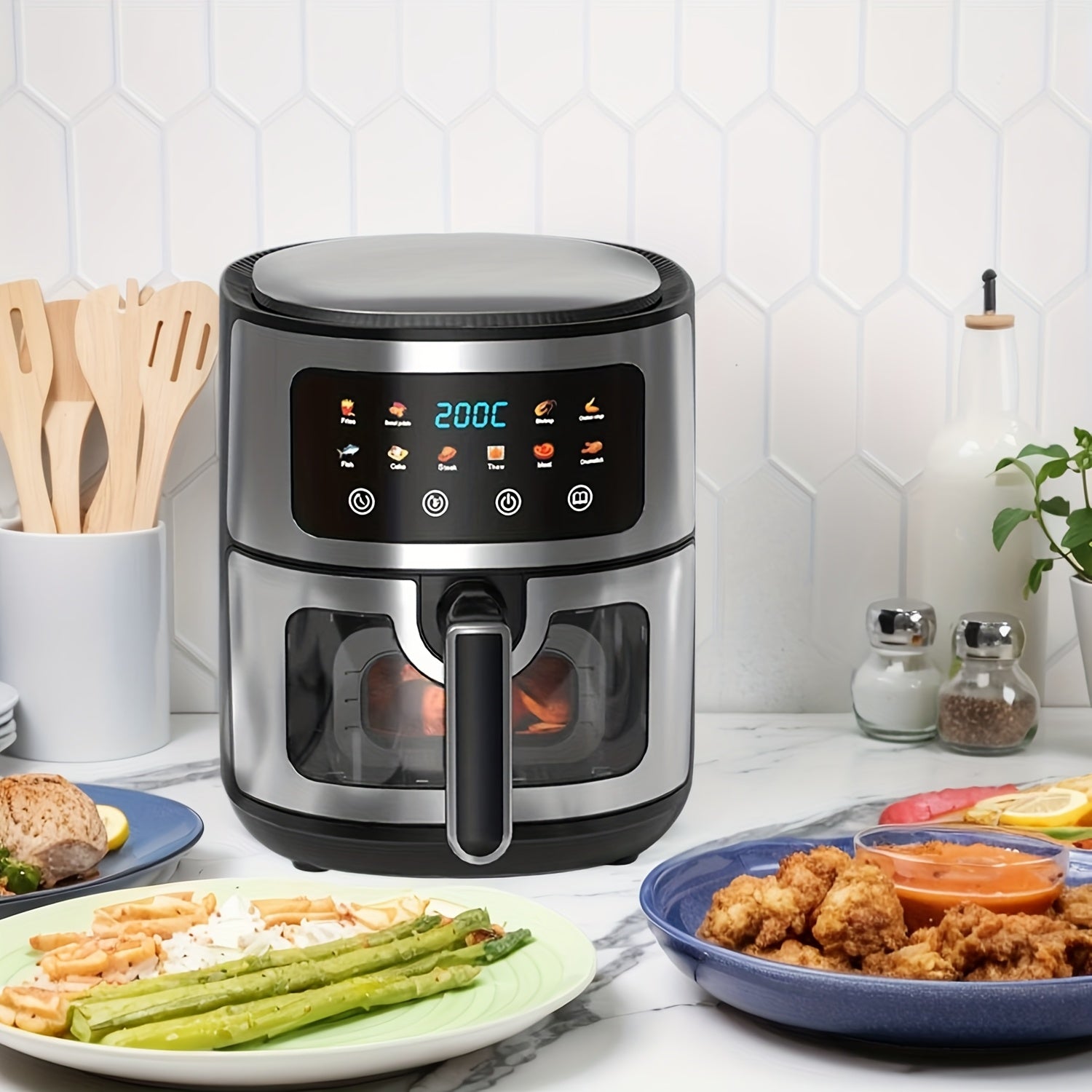 5L yog'siz sensorli ekranli havo qovuradigan qurilma, 8 ta sozlamali, 400°F gacha pishiradi