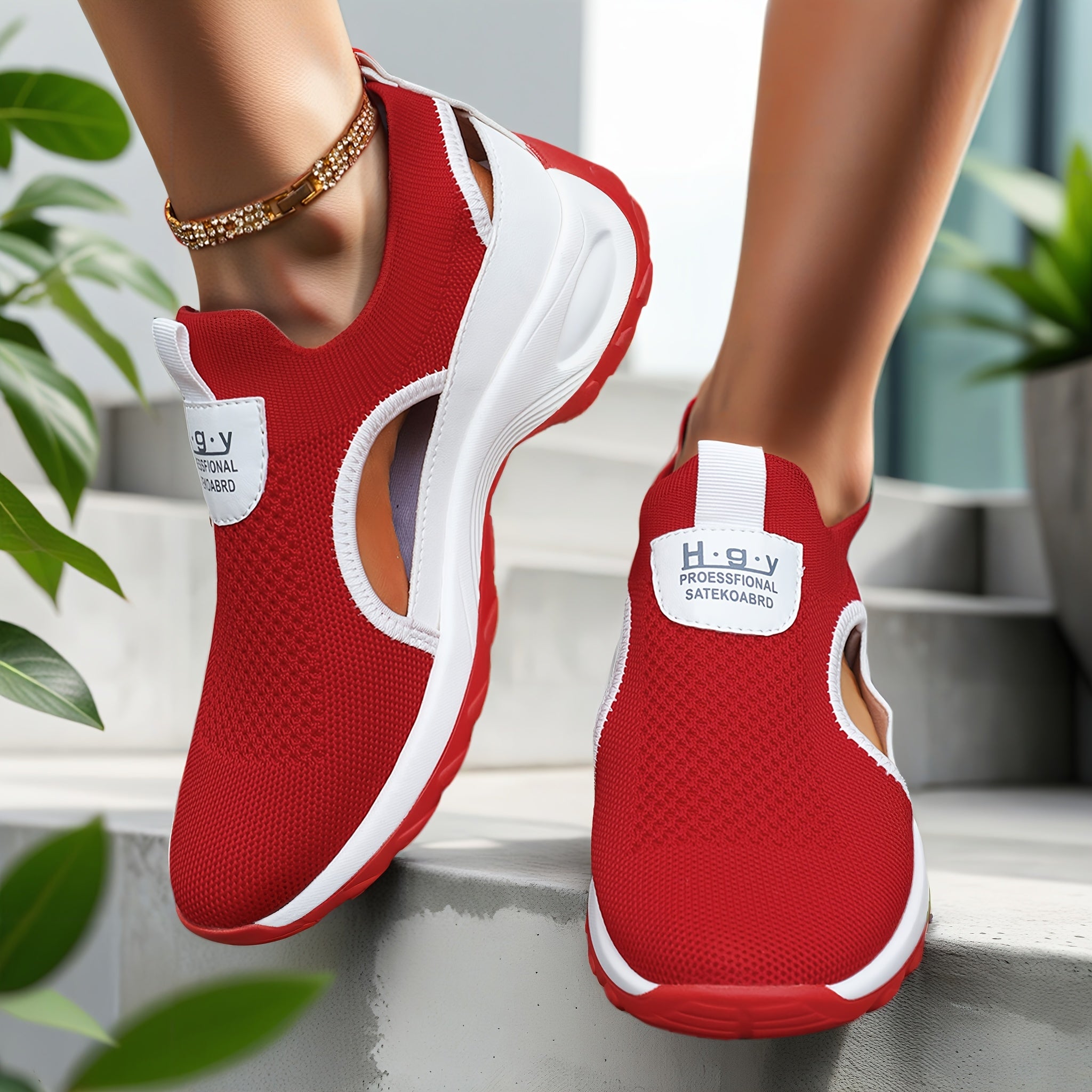 ayollarga mo'ljallangan nafas oluvchi slip-on sport poyabzali, barcha mavsumlar uchun kundalik ko'ylakli, ko'p rangli