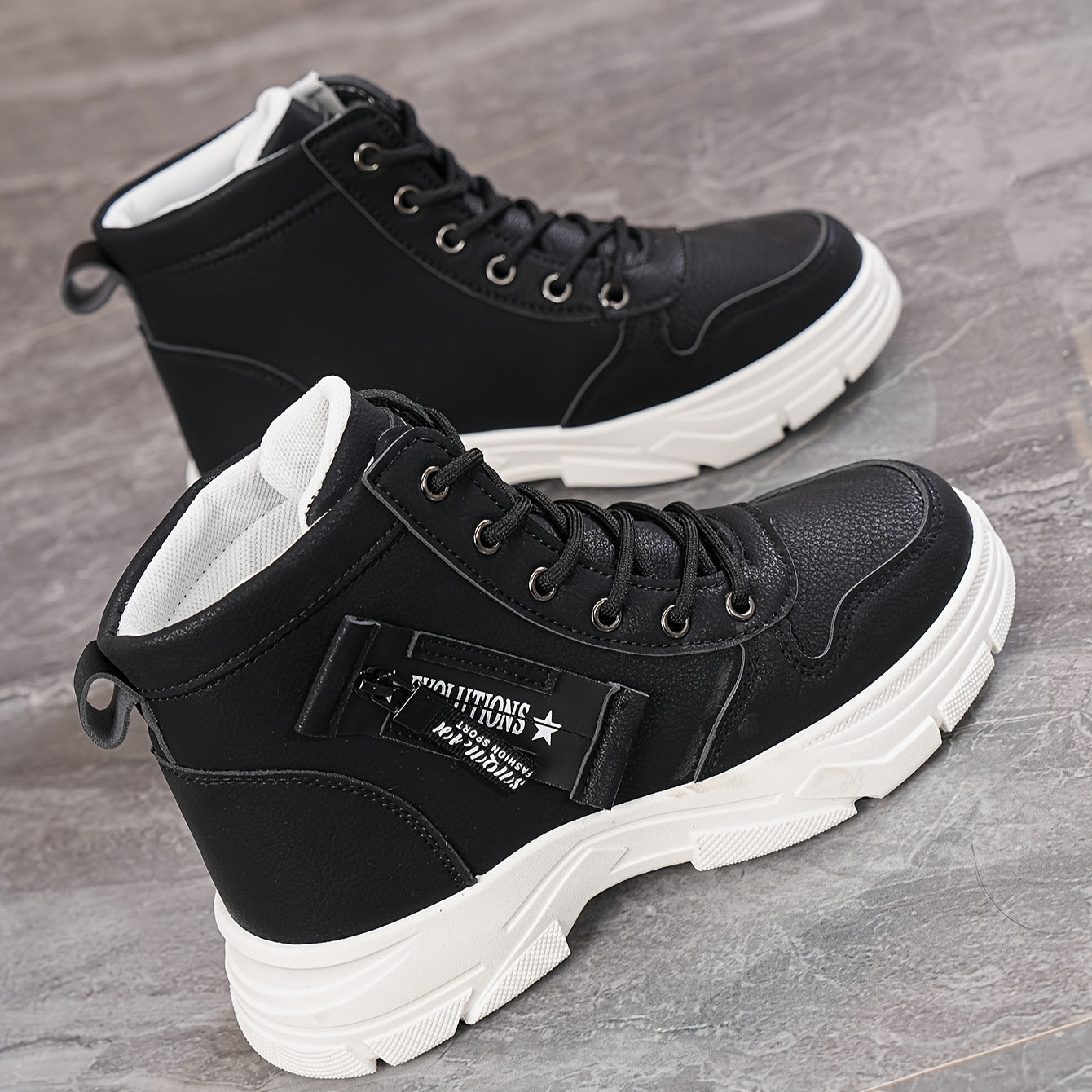 Women's High-Top Boots Leather Casual Shoes for Spring and Autumn