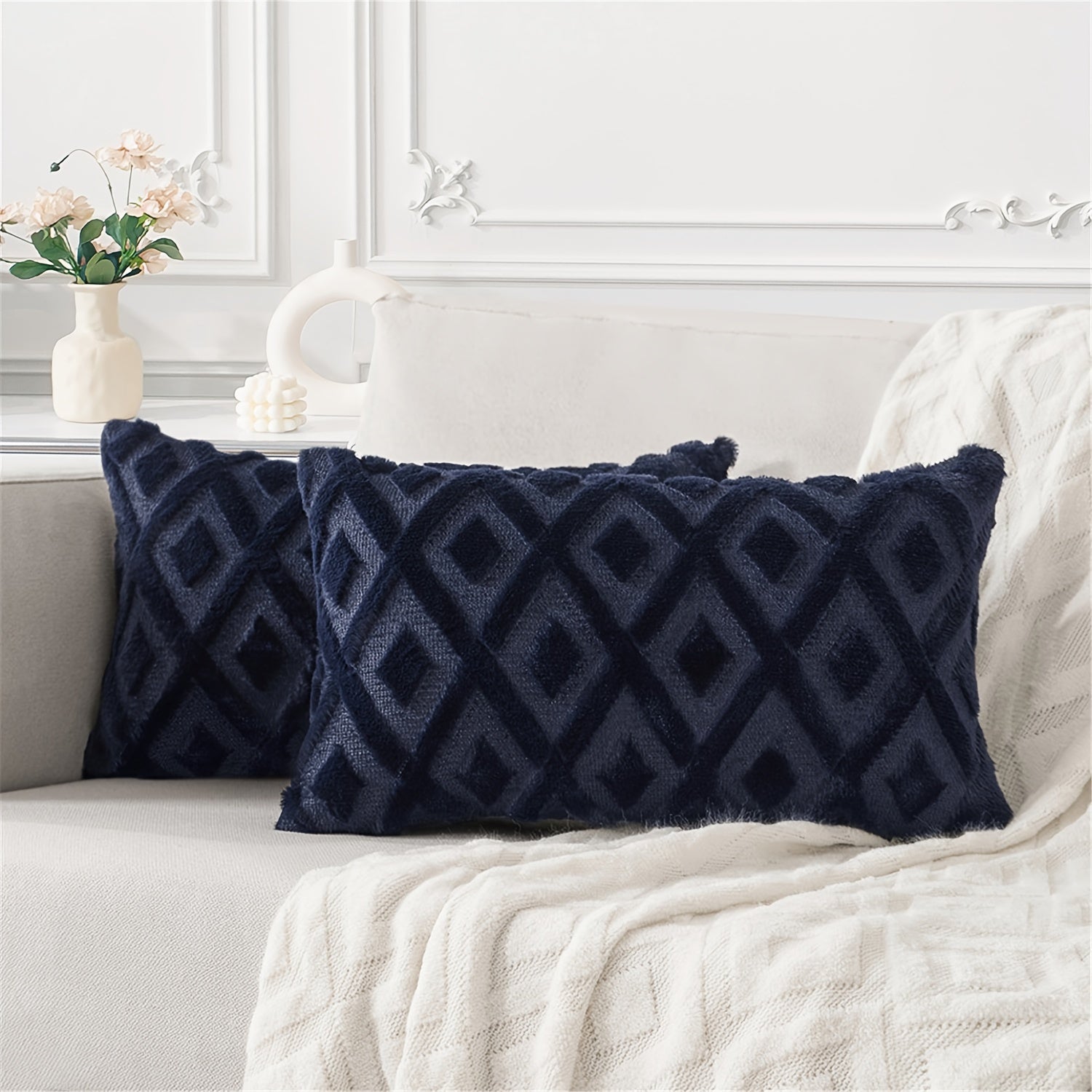 Beige Faux Wool Throw Pillow Covers 18x18 Inches for Couch Sofa Decor